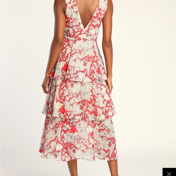 lulu’s brand dress, Medium, red, floral, midi length - Picture 5 of 5